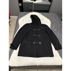 Express Mens Black Wool Blend Hooded Peacoat Toggle Jacket Size‎ Large Coat